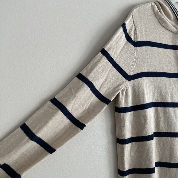 Faherty Womens Legend Sweater Hoodie Large Beige Navy Striped Pullover Casual - Picture 4 of 11